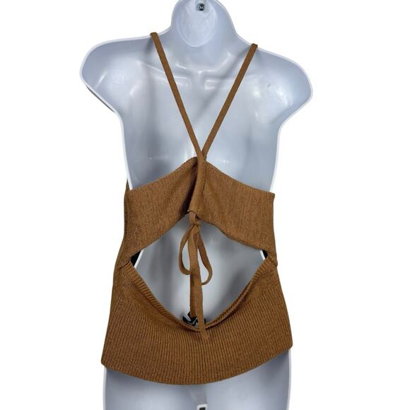 Express Top Womens Large Tan Knit Halter Sweater Tank Open Back Y2K Coastal - Picture 7 of 14